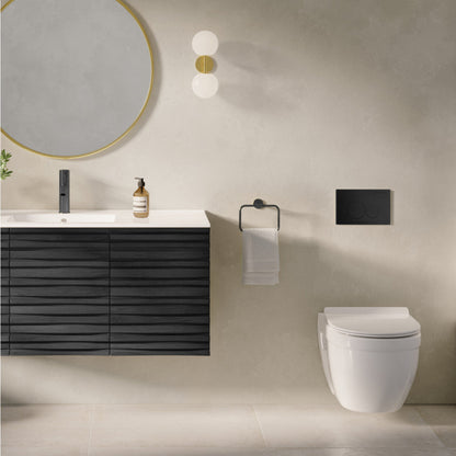 Swiss Madison Ivy Wall-Hung Toilet Bundle 0.8/1.6 GPF Dual Flush in Glossy White with Black Flush Plate - SM-WT0903GW