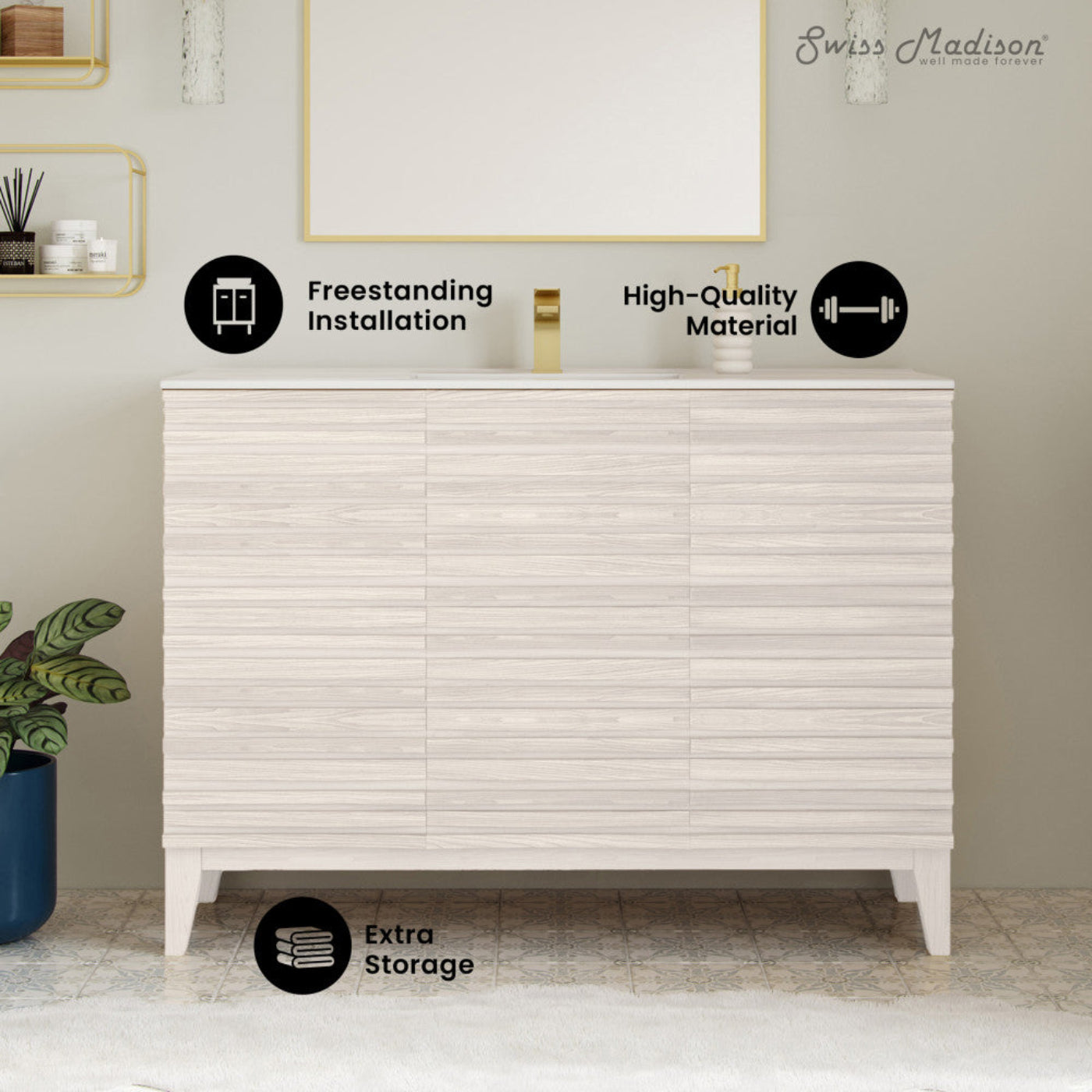 Swiss Madison Cascade 48" Freestanding Bathroom Vanity in White Oak with Sink Top - SM-BV8634WO
