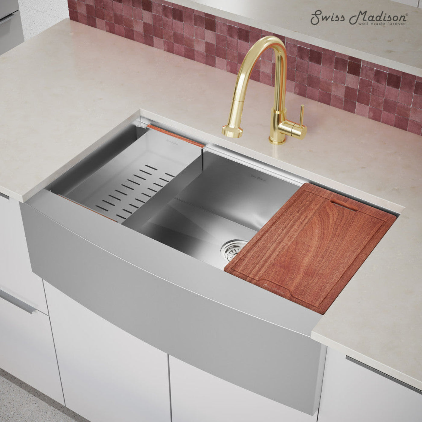 Swiss Madison Rivage 36 x 22 Single Basin Apron Kitchen Workstation Sink - SM-KS786