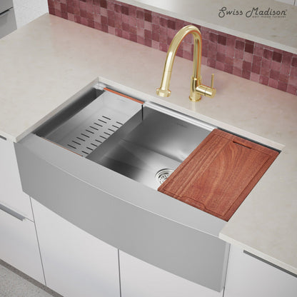 Swiss Madison Rivage 36 x 22 Single Basin Apron Kitchen Workstation Sink - SM-KS786