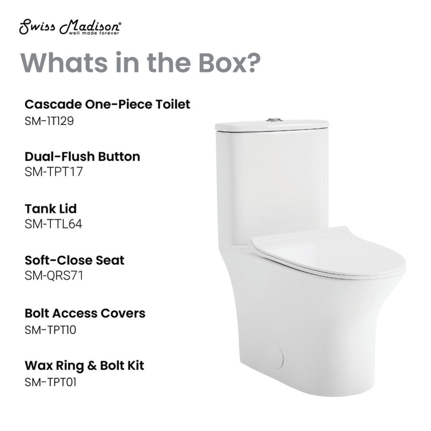 Swiss Madison Cascade One-Piece Toilet Dual-Flush 0.8/1.28 gpf - SM-1T129