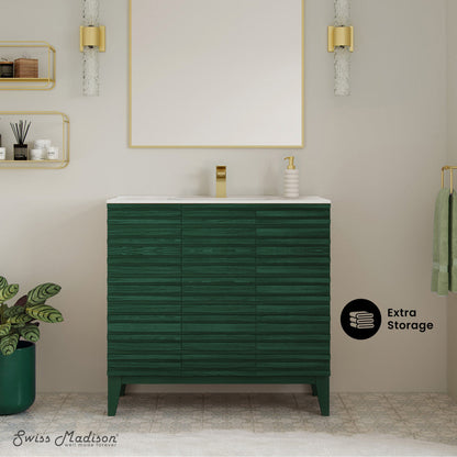 Swiss Madison Cascade 36" Freestanding Bathroom Vanity in Green Oak with Sink Top - SM-BV471GA