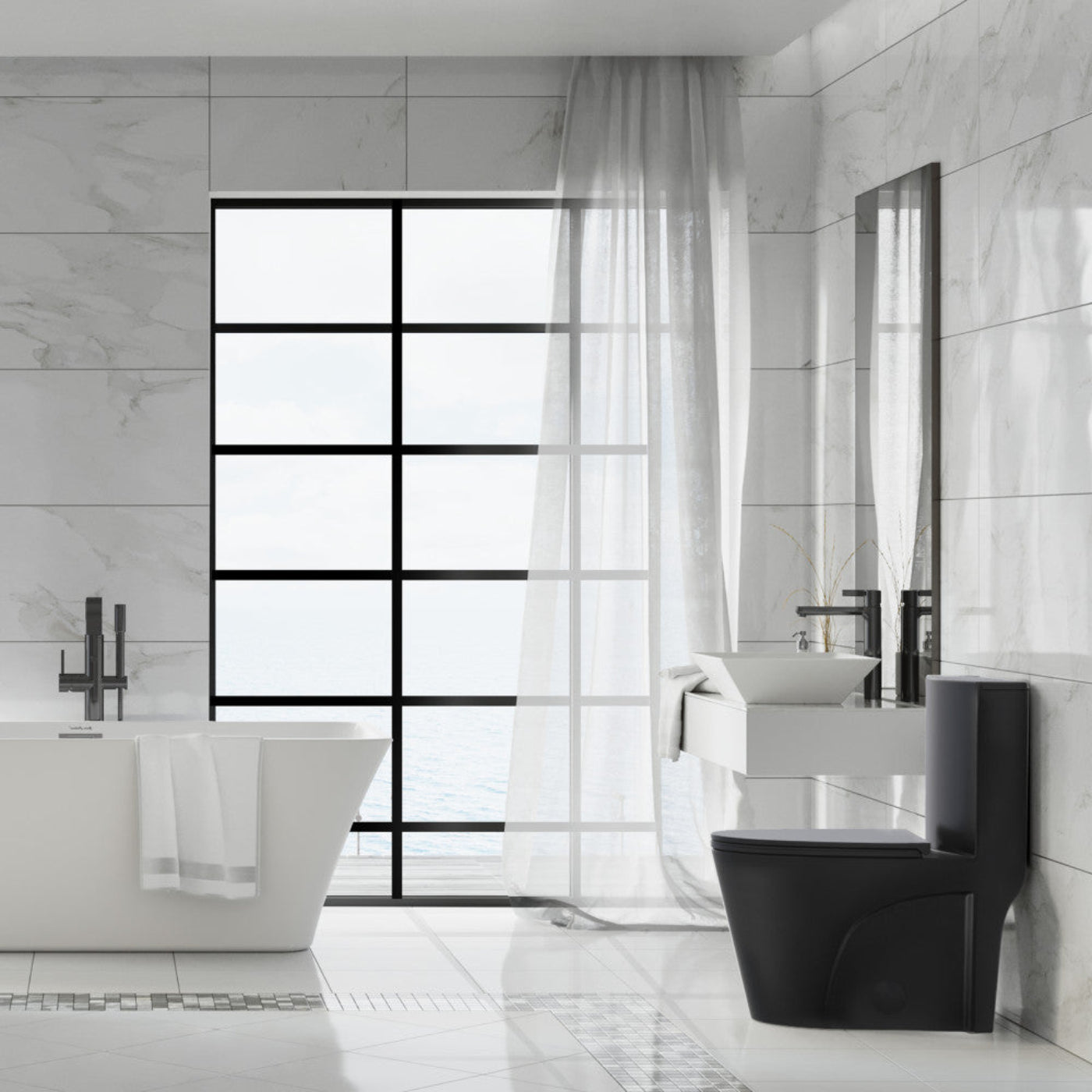 Swiss Madison St. Tropez One-Piece 10" Rough-in 1.28 GPF Left Flush Elongated Toilet in Matte Black - SM-1T273MB