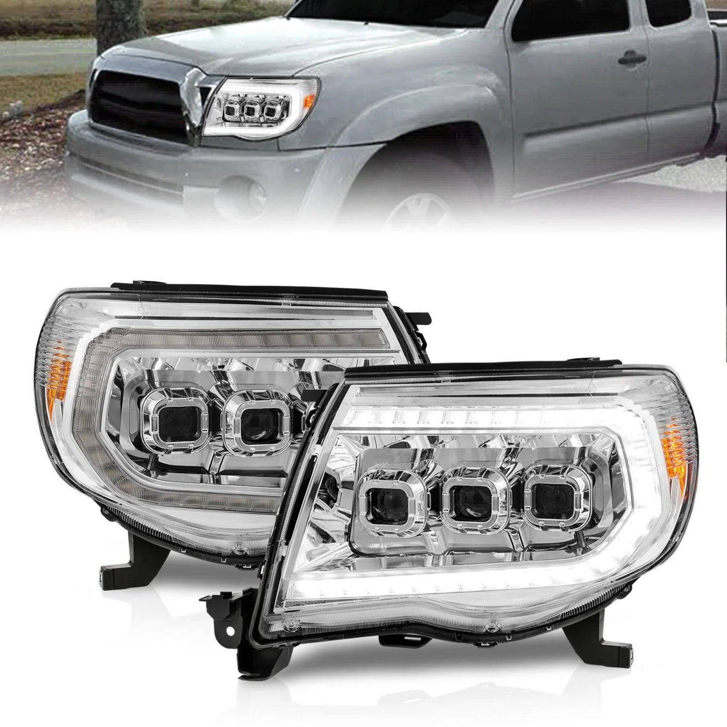 ANZO Full LED Projector Head Lights Chrome with Initiation Feature and Sequential Turn Signal | 2005-2011 Toyota Tacoma - 111582
