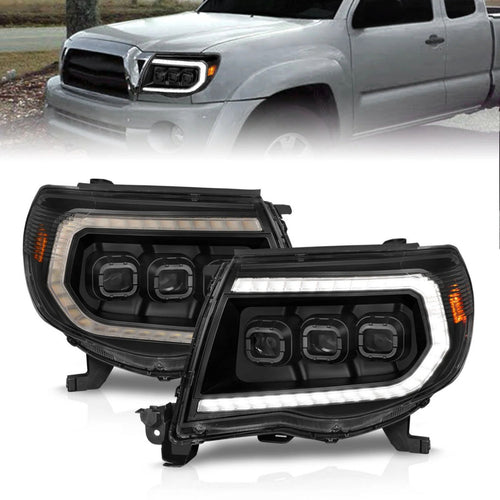 ANZO Full LED Projector Head Lights Black with Initiation Feature and Sequential Turn Signal | 2005-2011 Toyota Tacoma - 111581
