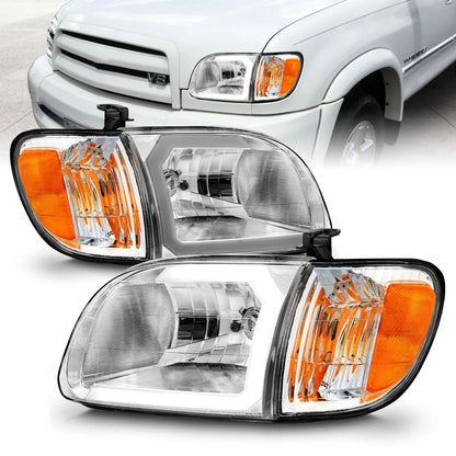 ANZO Crystal Plank Style Headlights Chrome with Corner Lights - 2 Piece | 2000-2004 Toyota Tundra - 111580