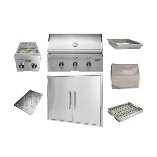 COYOTE 34" C GRILL PACKAGE W/ ACCESSORIES - C3C34+C3-DA2431+C3DB+CCVR3-BIG+CCHTRAY12+C3CSIGRATE34V+C1GRDL