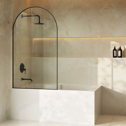 Swiss Madison Porte 34 x 58 Framed Fixed 3/8 in. (10mm) Clear Tempered Glass Tub Door with Black Matte Frame - SM-TD9001MB