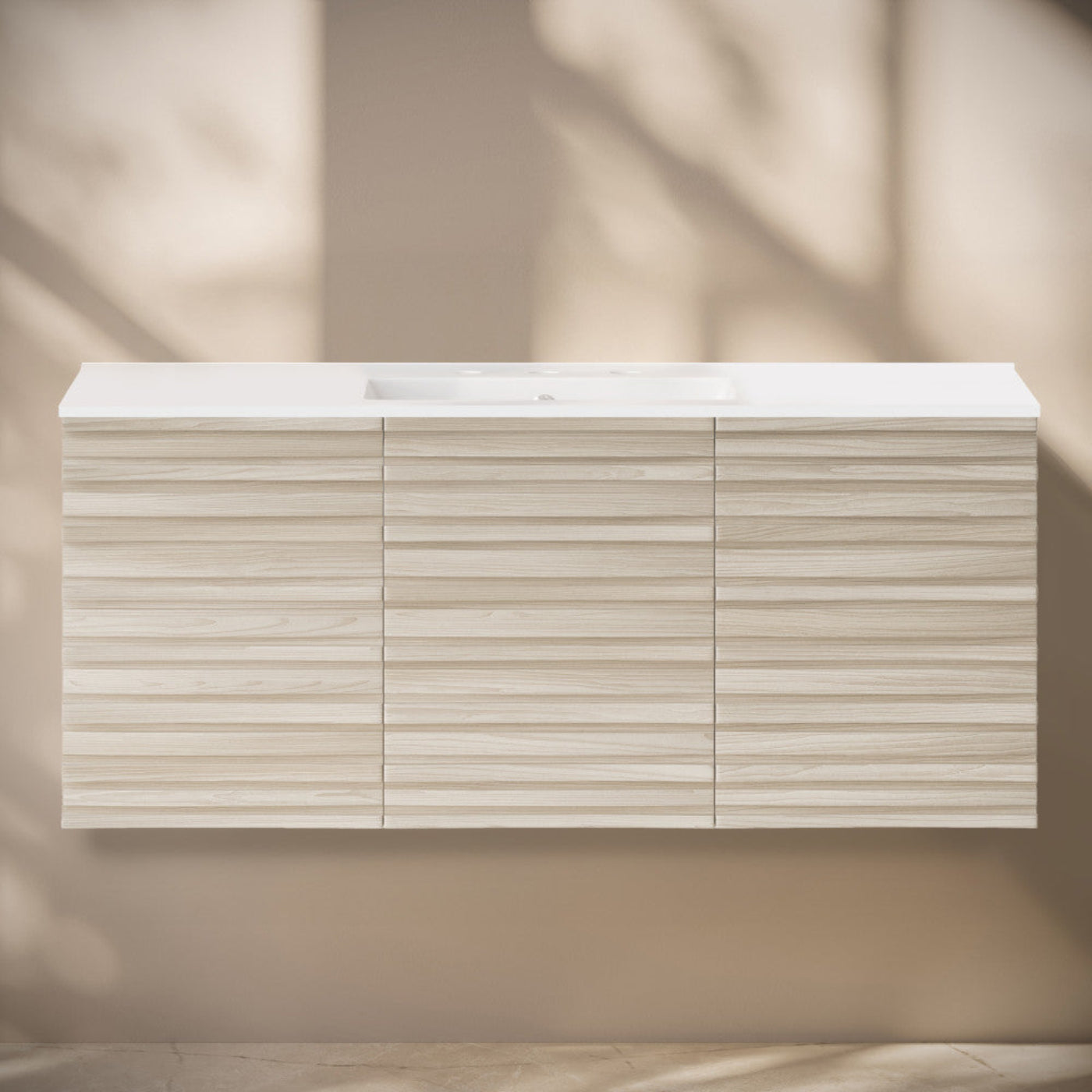 Swiss Madison Cascade 48" Wall-Mounted Bathroom Vanity in White Oak with 3-Hole Widespread Sink Top - SM-BV8607WO