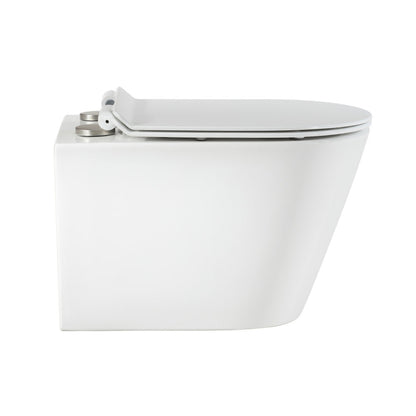 Swiss Madison Calice Wall-Hung Toilet Bundle 0.8/1.6 GPF Dual Flush in Glossy White with Brass Flush Plate - SM-WT2302GW