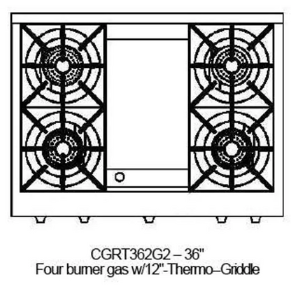 Capital 36" Culinarian Gas Rangetop, 4 Open Burners, Griddle - CGRT362G2N
