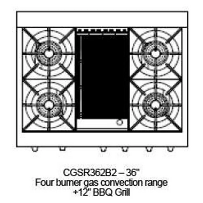 Capital 36" Culinarian Self Clean Gas Range, 4 Open Burners, BBQ - CGSR362B2N