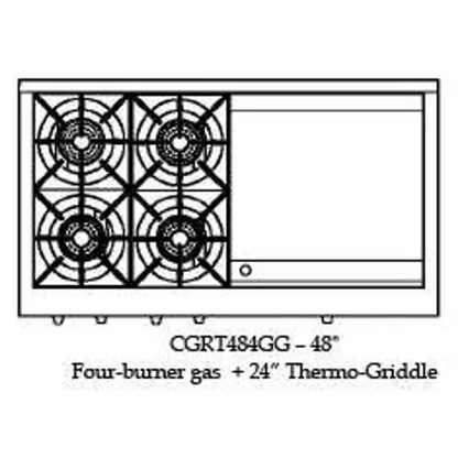Capital 48" Culinarian Gas Rangetop, 4 Open Burners, Griddle - CGRT484GGN