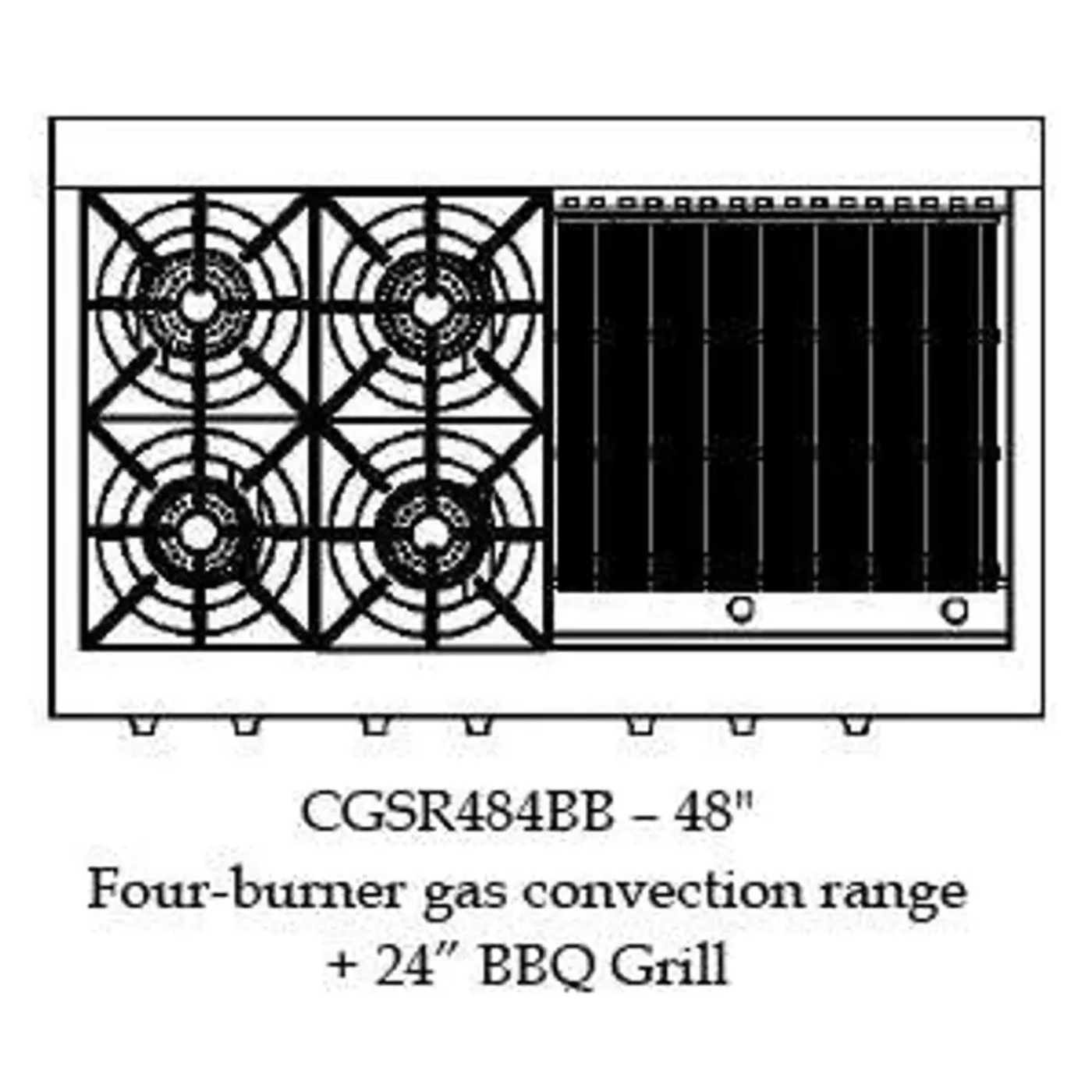 Capital 48" Culinarian Self Clean Gas Range, 4 Open Burners, BBQ - CGSR484BBN