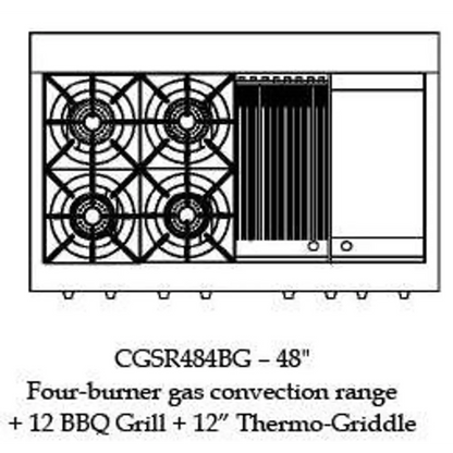 Capital 48" Culinarian Self Clean Gas Range, 4 Open Burners, BBQ, Griddle - CGSR484BGN