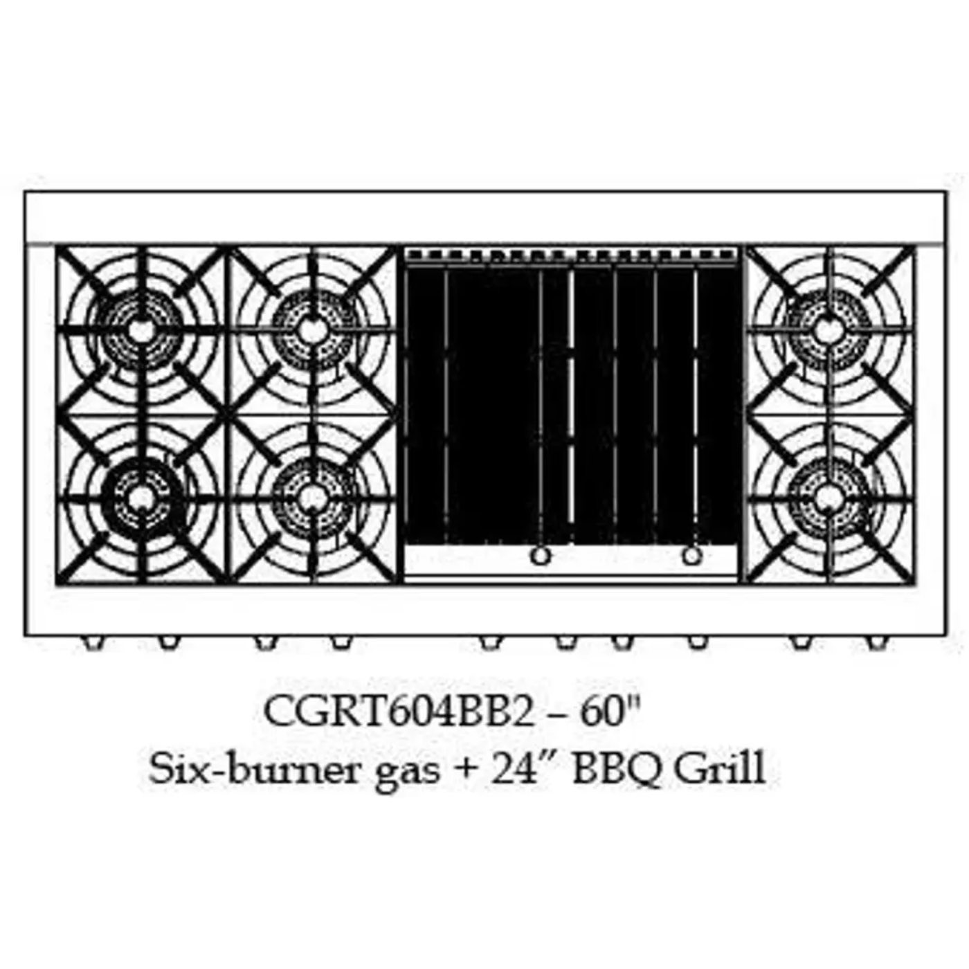 Capital 60" Culinarian Gas Rangetop, 6 Open Burners, BBQ - CGRT604BB2N