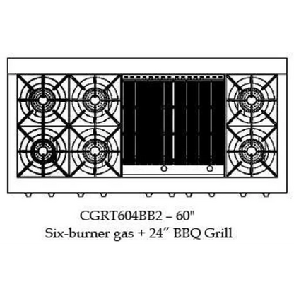 Capital 60" Culinarian Gas Rangetop, 6 Open Burners, BBQ - CGRT604BB2N