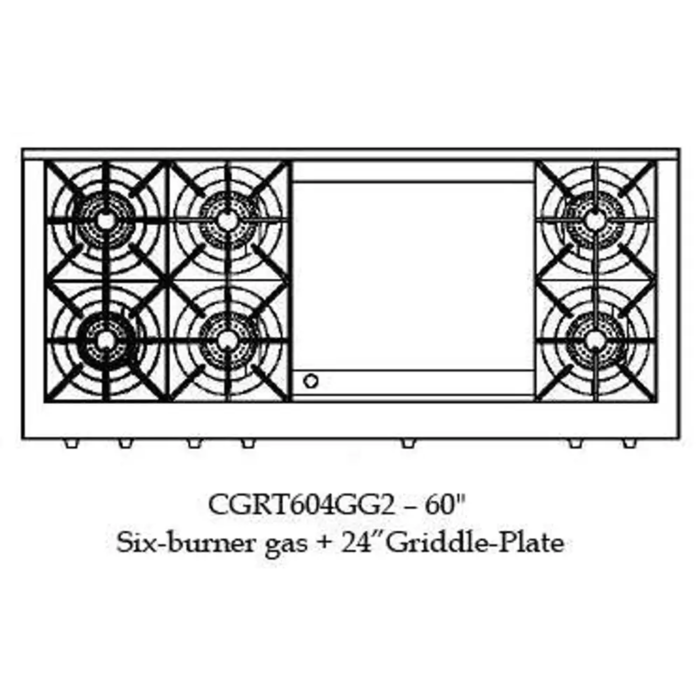 Capital 60" Culinarian Gas Rangetop, 6 Open Burners, Griddle - CGRT604GG2N