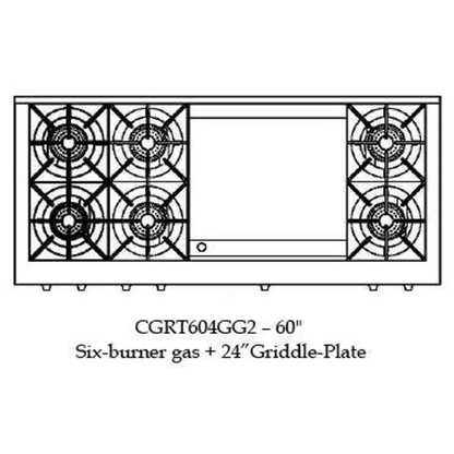 Capital 60" Culinarian Gas Rangetop, 6 Open Burners, Griddle - CGRT604GG2N