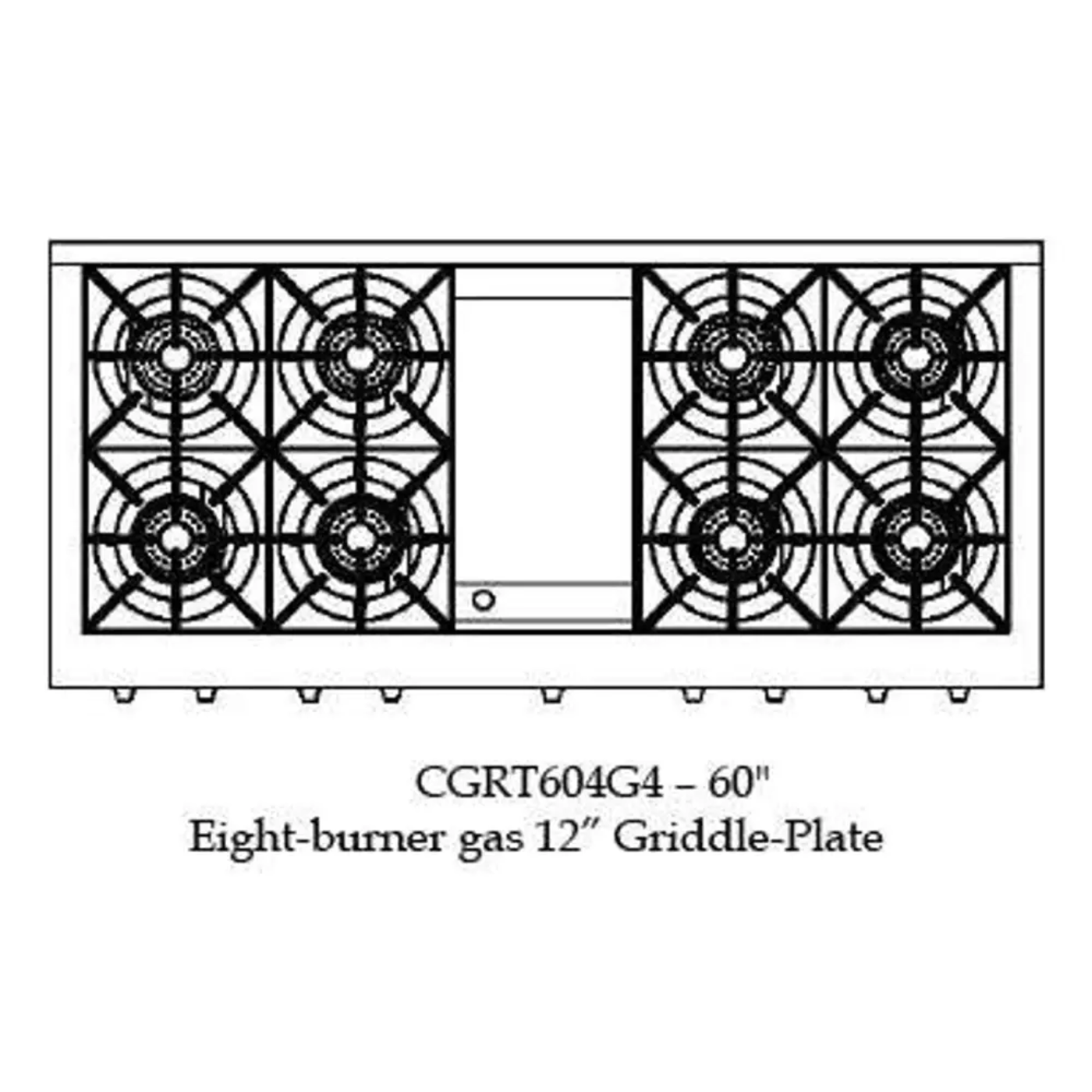 Capital 60" Culinarian Gas Rangetop, 8 Open Burners, Griddle - CGRT604G4N