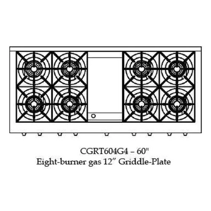 Capital 60" Culinarian Gas Rangetop, 8 Open Burners, Griddle - CGRT604G4N