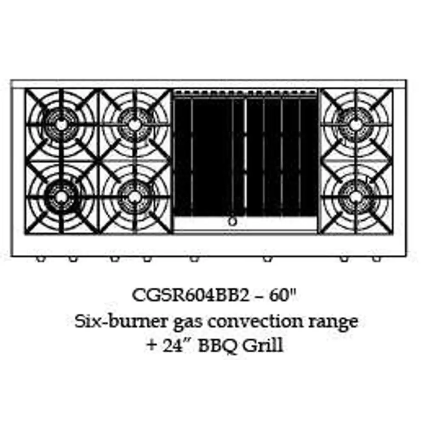Capital 60" Culinarian Self Clean Gas Range, 6 Open Burners, BBQ - CGSR604BB2N