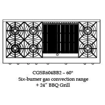 Capital 60" Culinarian Self Clean Gas Range, 6 Open Burners, BBQ - CGSR604BB2N