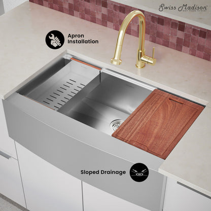 Swiss Madison Rivage 36 x 22 Single Basin Apron Kitchen Workstation Sink - SM-KS786