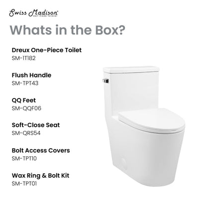 Swiss Madison Dreux One-Piece 12" Rough-in 1.28 GPF Left Flush Elongated Toilet in Glossy White - SM-1T182