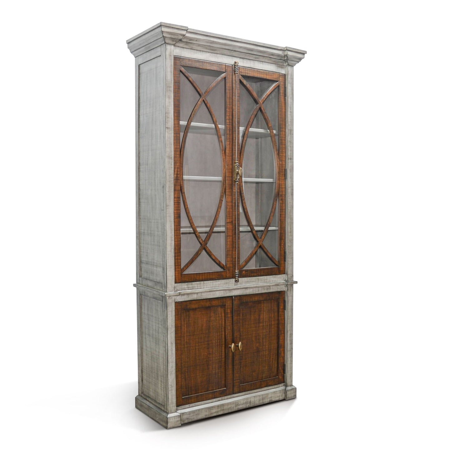 Sunny Designs Homestead Hills - Two-Tone Display Cabinet With Glass Doors - Tobacco Leaf / Alpine Gray - 3663TA-P