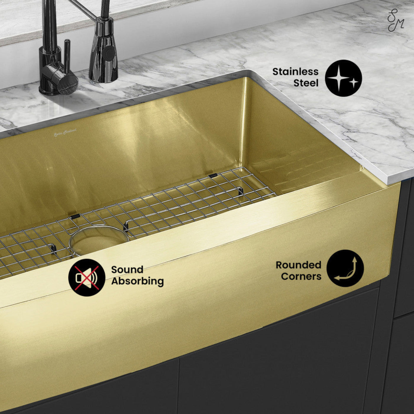 Swiss Madison Rivage 36 x 21 Stainless Steel, Single Basin, Farmhouse Kitchen Sink with Apron in Gold - SM-KS761G