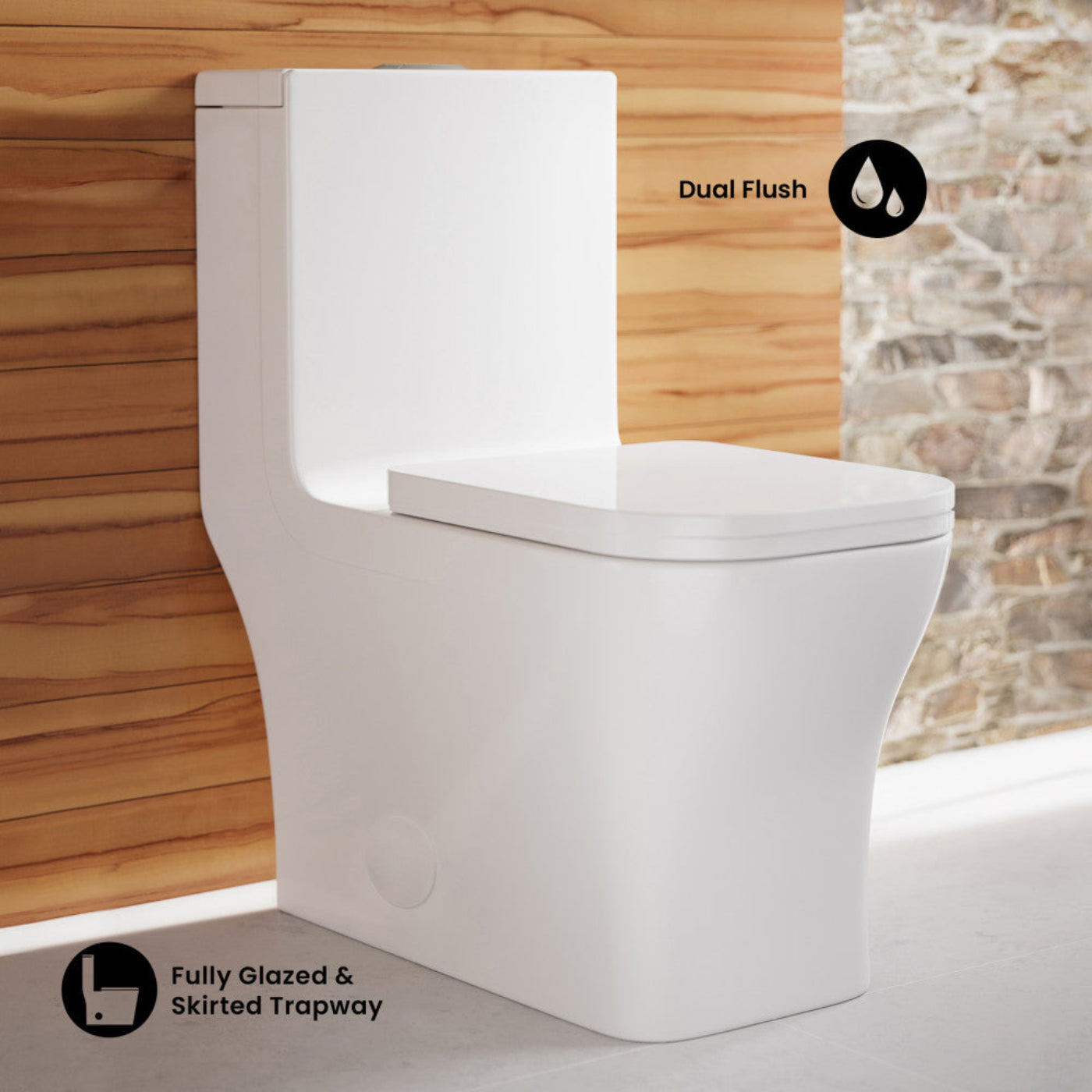 Swiss Madison Concorde One-Piece 12" Rough-in 1.1/1.6 GPF Dual Top Flush Square Toilet in Glossy White - SM-1T106