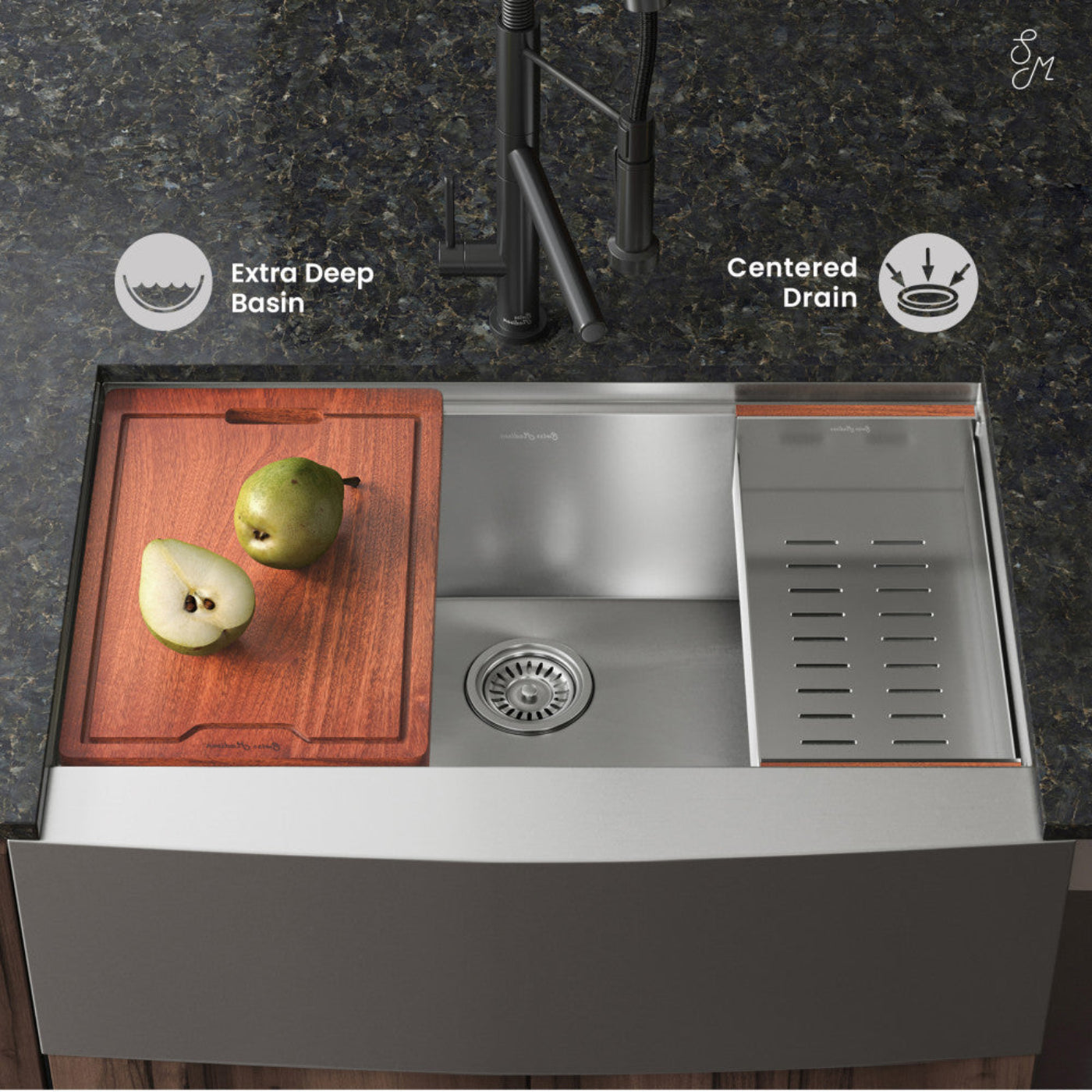 Swiss Madison Rivage 30 x 22 Single Basin Apron Kitchen Workstation Sink - SM-KS779