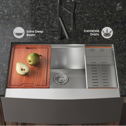 Swiss Madison Rivage 30 x 22 Single Basin Apron Kitchen Workstation Sink - SM-KS779