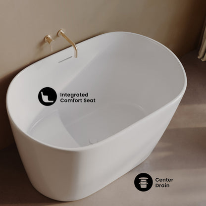Swiss Madison Claire 43" Japanese Soaking Freestanding Bathtub in Glossy White, Drain Included - SM-FB1901GW