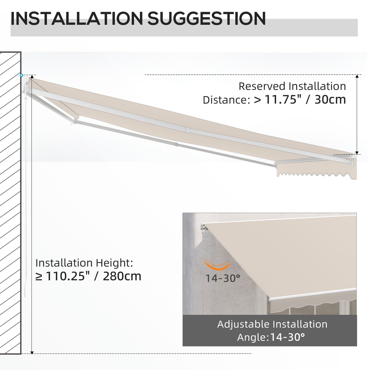 16' x 10' Electric Retractable Awning with Remote & Crank Handle, Cream White