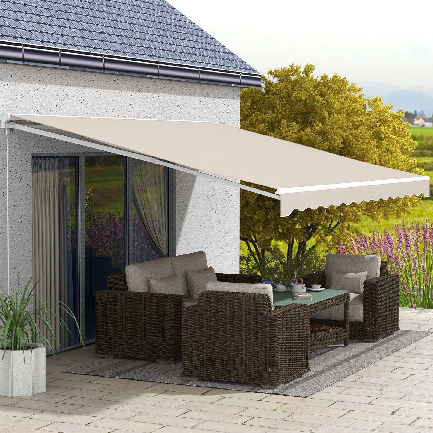 16' x 10' Electric Retractable Awning with Remote & Crank Handle, Cream White