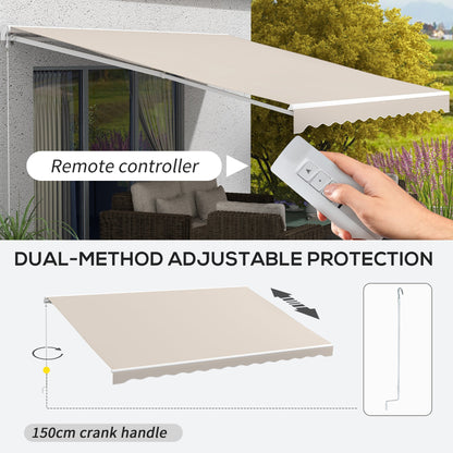 16' x 10' Electric Retractable Awning with Remote & Crank Handle, Cream White