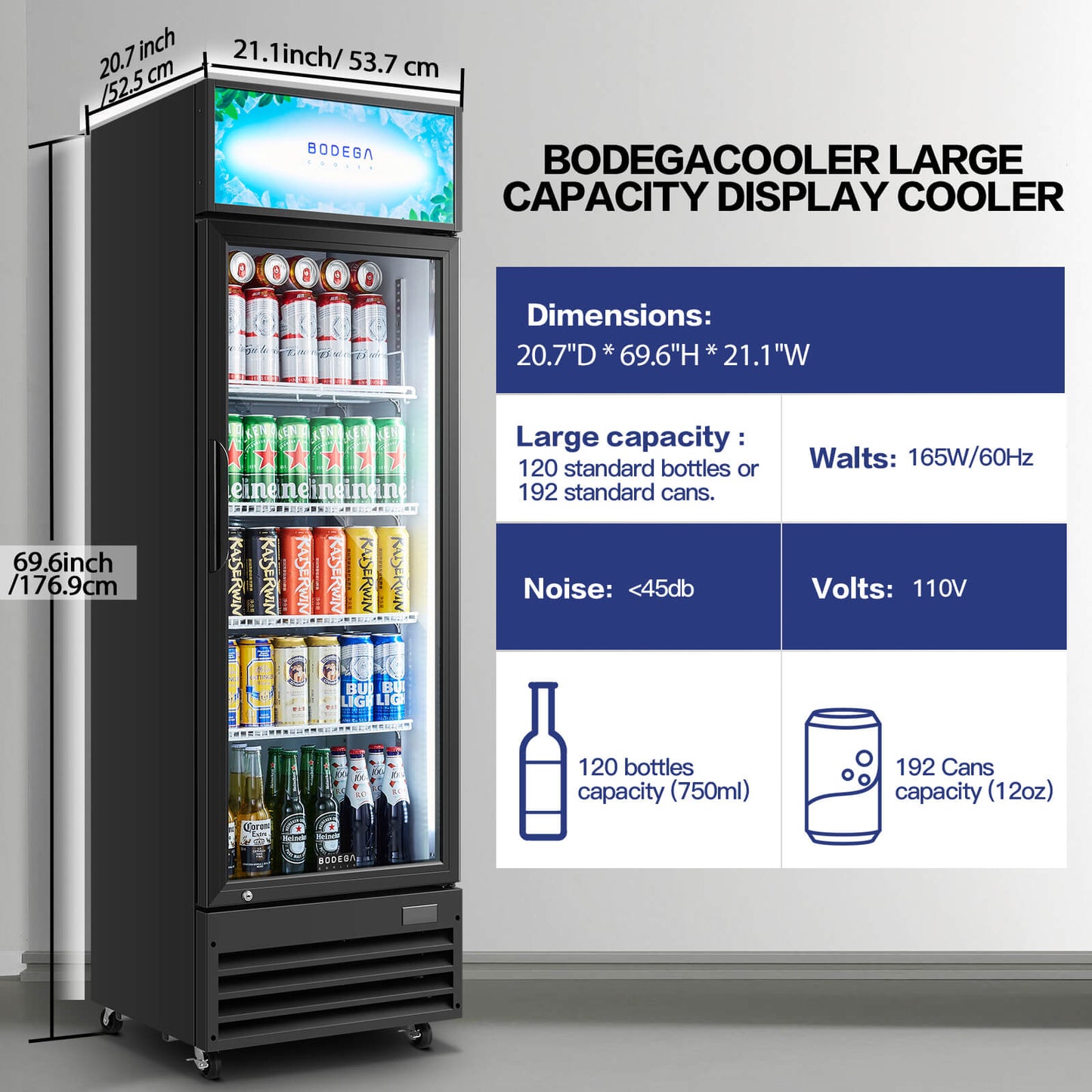 BODEGAcooler Commercial Glass Door Display Refrigerator Merchandiser 9cu.ft