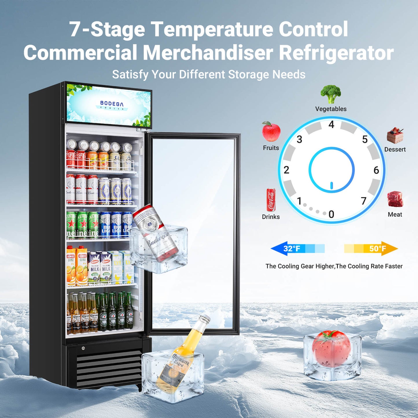 BODEGAcooler Commercial Glass Door Display Refrigerator Merchandiser 10cu.ft