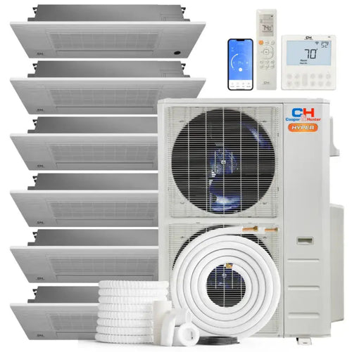 Cooper & Hunter Hyper 48,000 BTU 6-Zone 6K+9K+9K+9K+9K+9K One-Way Cassette, 230V, R454B - Ductless Mini Split Air Conditioner Heat Pump - CH-RHP48M-230VO/M06OW+M09OW+M09OW+M09OW+M09OW+M09OW-NO