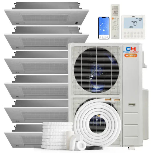 Cooper & Hunter Hyper 48,000 BTU 6-Zone 6K+9K+9K+9K+9K+9K One-Way Cassette, 230V, R454B - Ductless Mini Split Air Conditioner Heat Pump - CH-RHP48M-230VO/M06OW+M09OW+M09OW+M09OW+M09OW+M09OW-NO
