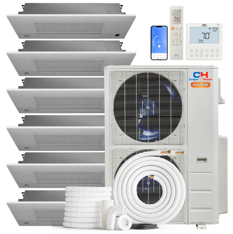 Cooper & Hunter Hyper 55,000 BTU 6-Zone 6K+12K+12K+12K+12K+18K One-Way Cassette, 230V, R454B - Ductless Mini Split Air Conditioner Heat Pump