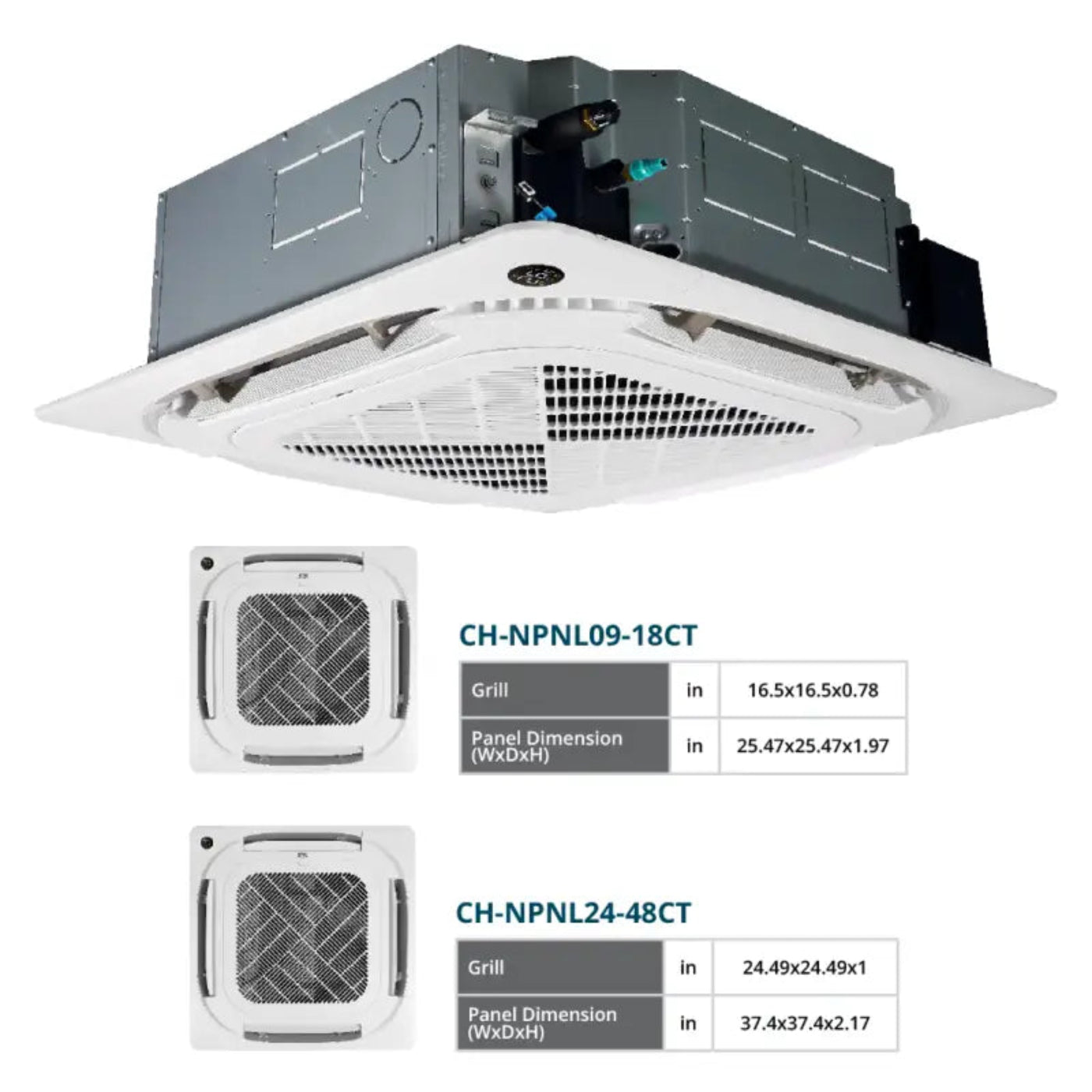 Cooper & Hunter 6 Zone 60,000 BTU Ceiling Cassette Mini Split AC R454B 9K+9K+12K+12K+12K+12K - CH-R60MES-230VORH09MCTRH09MCTRH12MCTRH12MCTRH12MCTRH12MCT-NO