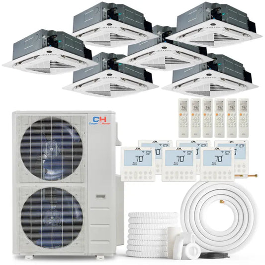 Cooper & Hunter 6 Zone 60,000 BTU Ceiling Cassette Mini Split AC R454B 9K+9K+12K+12K+12K+12K - CH-R60MES-230VORH09MCTRH09MCTRH12MCTRH12MCTRH12MCTRH12MCT-NO