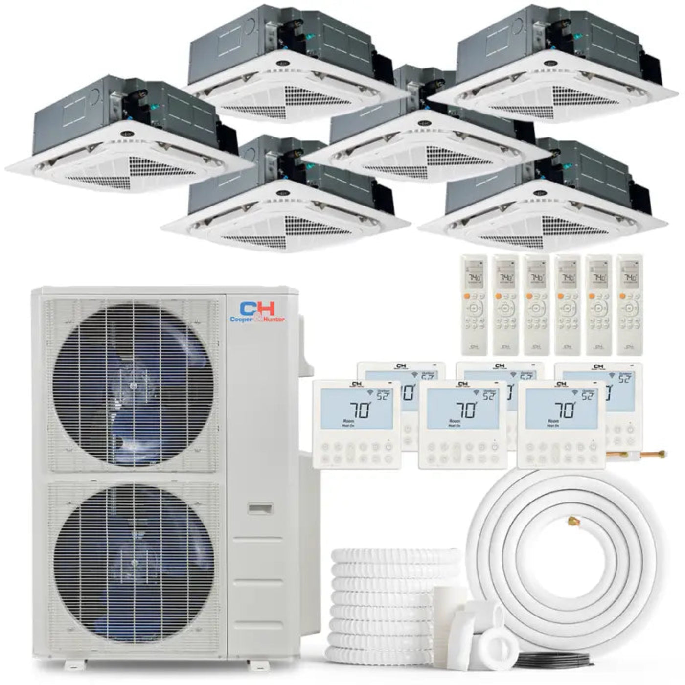 Cooper & Hunter 6 Zone 60,000 BTU Ceiling Cassette Mini Split AC R454B 9K+9K+12K+12K+12K+12K - CH-R60MES-230VORH09MCTRH09MCTRH12MCTRH12MCTRH12MCTRH12MCT-NO