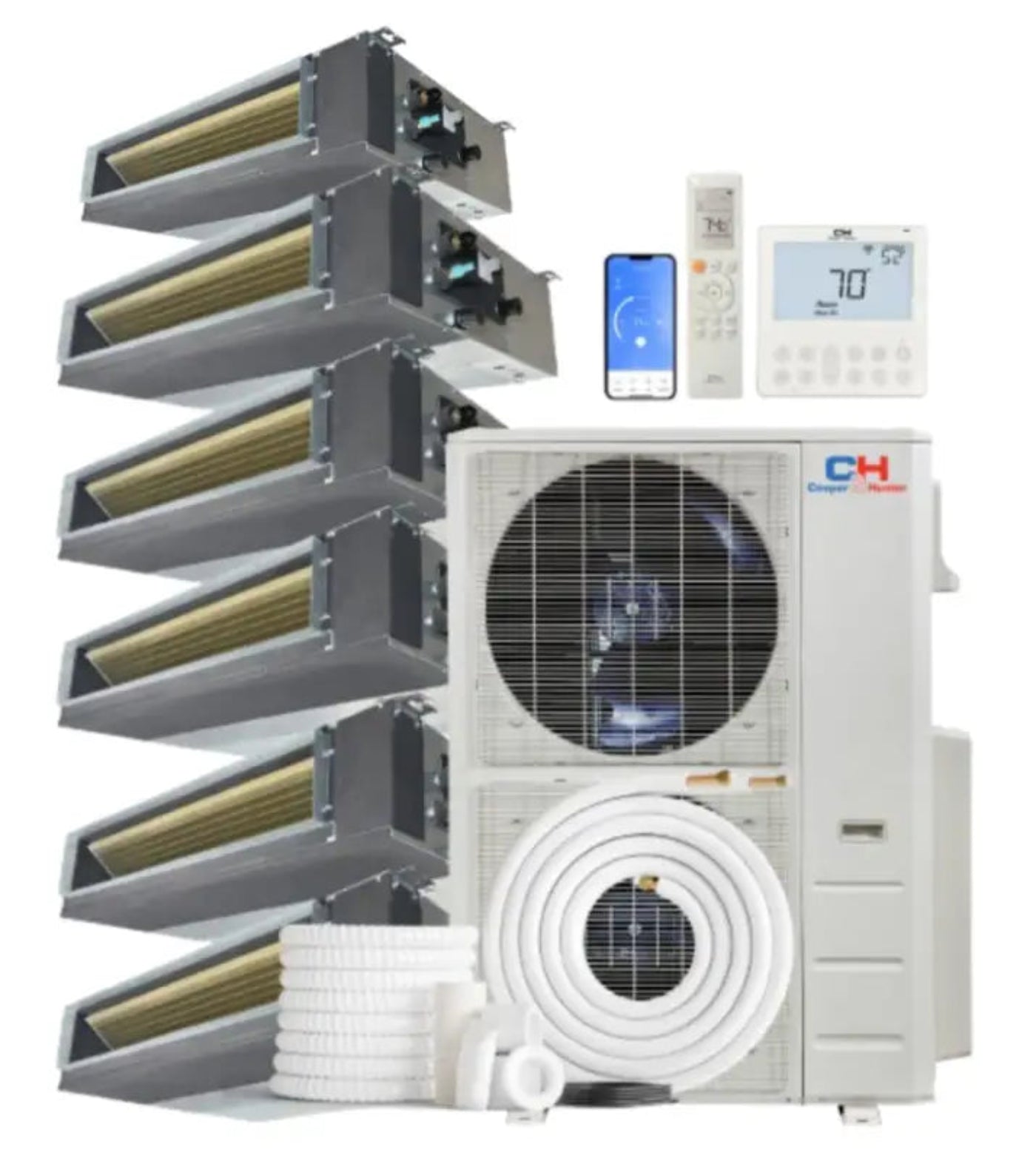 Cooper & Hunter 6 Zone 60,000 BTU Concealed Duct Mini Split AC R454B 6K+6K+6K+6K+9K+9K - CH-R60MES-230VORH06MDTRH06MDTRH06MDTRH06MDTRH09MDTRH09MDT-NO