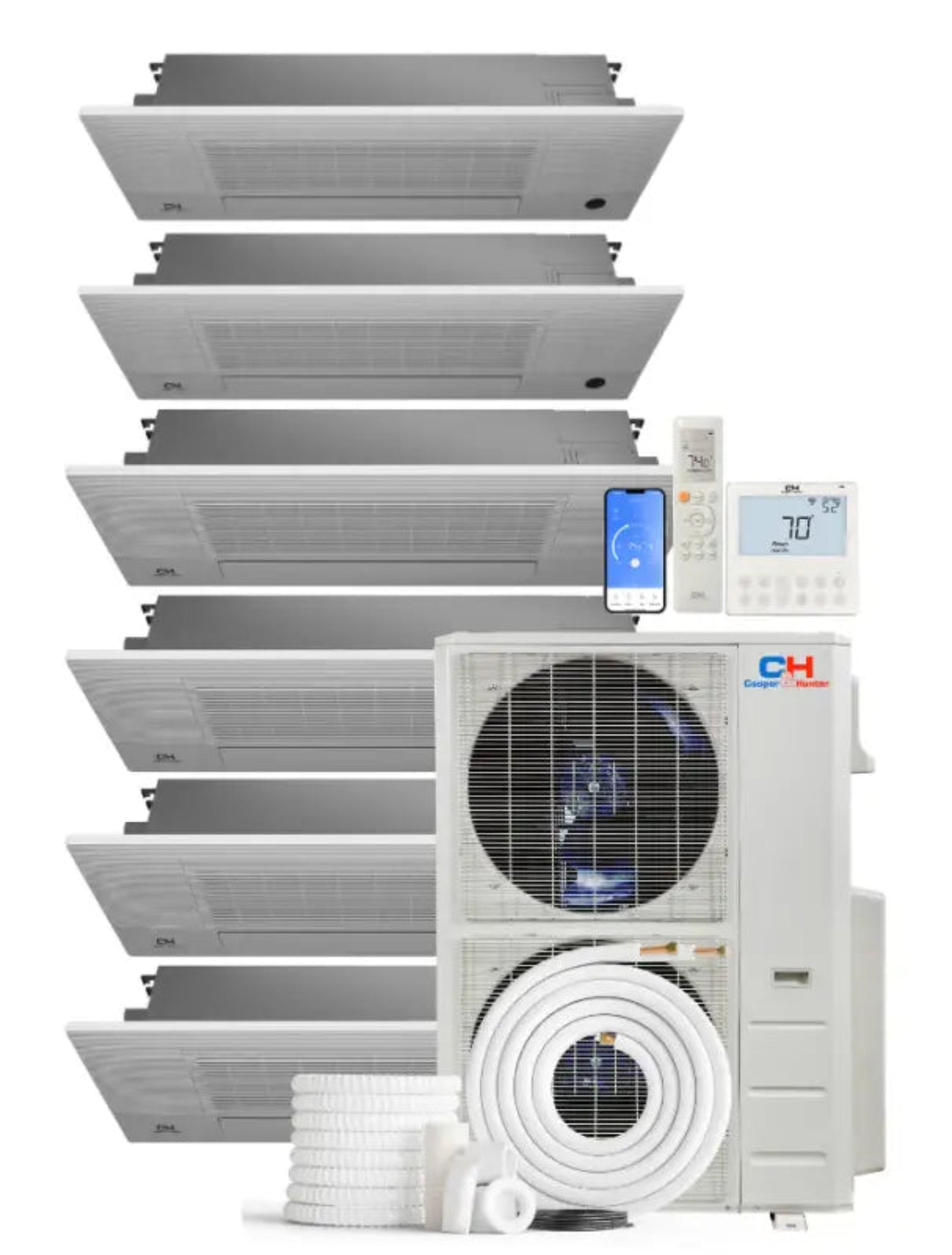 Cooper & Hunter 6 Zone 48,000 BTU One-Way Cassette Mini Split AC R454B 9K+9K+9K+12K+12K+12K - CH-R48MES-230VO09MCT1W09MCT1W09MCT1W12MCT1W12MCT1W12MCT1W