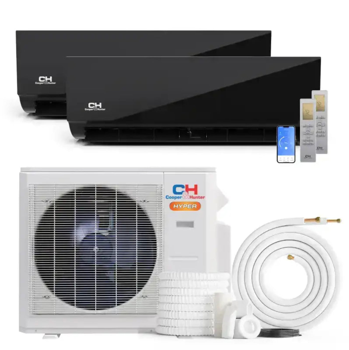 Cooper & Hunter Hyper Olivia Midnight 48,000 BTU 2-Zone 18k+18k Wall Mount, 230V, R454B - Ductless Mini Split Air Conditioner Heat Pump - CH-RHP48M-230VO/M18WMB+M18WMB-NO/NO