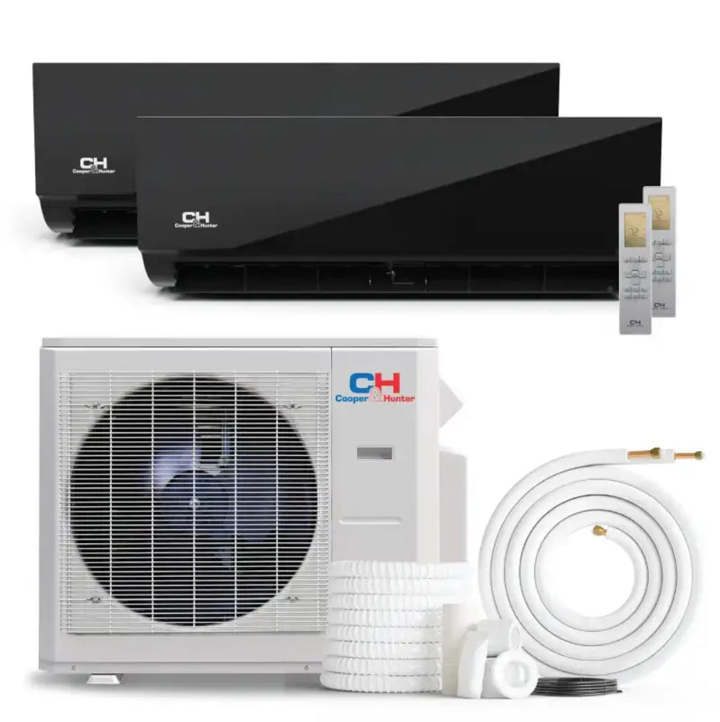 Cooper & Hunter Olivia Midnight 36,000 BTU 2-Zone 12k+18k Wall Mount, 230V, R454B - Ductless Mini Split Air Conditioner Heat Pump - CH-R36MES-230VO/M12WMB+M18WMB-NO/NO